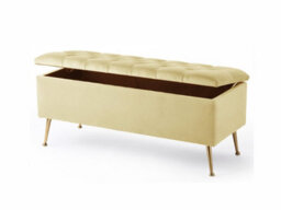 180Cm Amara Chesterfield Ottoman Storage Bench - Plush Velvet Shoes Bench - Cream Upholstery Footstool Storage With Legs - thumbnail 2