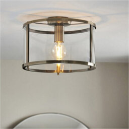 Loops Semi Flush Low Ceiling Light - Antique Brass & Clear Glass - 10W Max Led E27 - thumbnail 3
