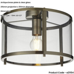 Loops Semi Flush Low Ceiling Light - Antique Brass & Clear Glass - 10W Max Led E27 - thumbnail 2