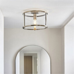 Loops Semi Flush Low Ceiling Light - Antique Brass & Clear Glass - 10W Max Led E27 - thumbnail 4