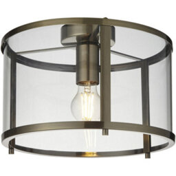 Loops Semi Flush Low Ceiling Light - Antique Brass & Clear Glass - 10W Max Led E27 - thumbnail 1