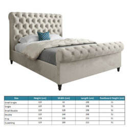 Sienna Sleigh Upholstered Soft Velvet Bed Frame - Cream - thumbnail 4