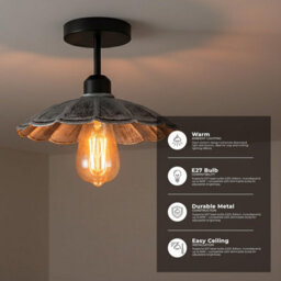 Industrial-Semi Flush Mount E27 Base Metal 22Cm Lampshade Indoor Ceiling Light For Living Room Bedroom Hallway Kitchen - thumbnail 6