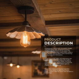 Industrial-Semi Flush Mount E27 Base Metal 22Cm Lampshade Indoor Ceiling Light For Living Room Bedroom Hallway Kitchen - thumbnail 5