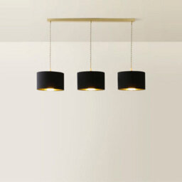 Valuelights Reni Black & Gold Drum Shade 3 Drop Bar Brushed Gold Diner Ceiling Pendant Light - thumbnail 3