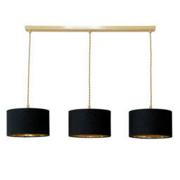 Valuelights Reni Black & Gold Drum Shade 3 Drop Bar Brushed Gold Diner Ceiling Pendant Light - thumbnail 2