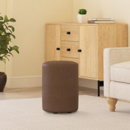 Chestnut Brown Faux Leather Round Stool  Handmade Uk By Footstools Direct