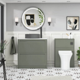 Royal Bathrooms Royal Bathroom Elmore 800mm Matt Green Freestanding Bathroom Vanity Unit 2 Drawer Plain White Worktop With Art Round Basin - thumbnail 5