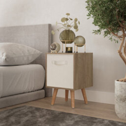 Urbn-Living Urbnliving 51Cm Oak Wooden Cube Storage Bookcase Cream Inserts Scandinavian Beech Legs - thumbnail 1