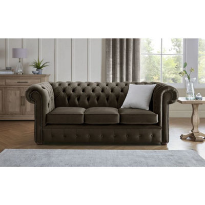 Chesterfield 3 Seater Fabric Malta Mushroom 07 Sofa - image 1