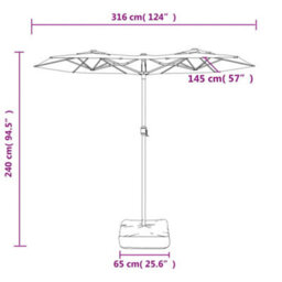 Berkfield Double-Head Garden Parasol Taupe 316X240 Cm - thumbnail 8