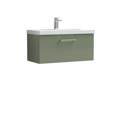 Balterley Wall Hung 1 Drawer Vanity Unit With Mid-Edge Ceramic Basin, 800mm - Satin Green - image 1