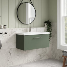 Balterley Wall Hung 1 Drawer Vanity Unit With Mid-Edge Ceramic Basin, 800mm - Satin Green - thumbnail 4
