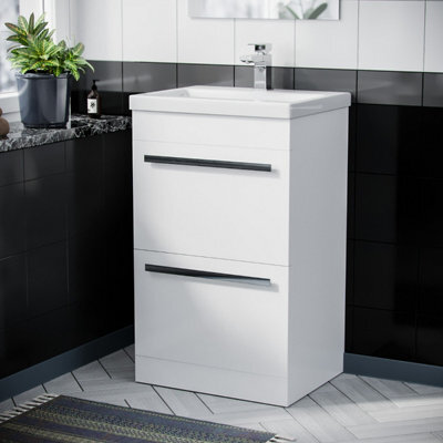 Nes Home 500mm Gloss White 2 Drawer Basin Vanity Cabinet Floor Standing Ceramic Sink - image 1