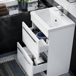 Nes Home 500mm Gloss White 2 Drawer Basin Vanity Cabinet Floor Standing Ceramic Sink - thumbnail 4