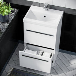 Nes Home 500mm Gloss White 2 Drawer Basin Vanity Cabinet Floor Standing Ceramic Sink - thumbnail 5