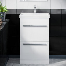Nes Home 500mm Gloss White 2 Drawer Basin Vanity Cabinet Floor Standing Ceramic Sink - thumbnail 3