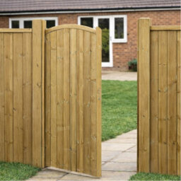 Burbage Iron Craft Drayta Bow Top Medium Single Wooden Timber Gate - Pressure Treated Scandinavian Redwood 750mm Wide X 1500mm High - thumbnail 1