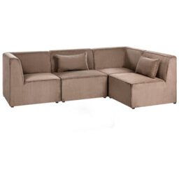 Beliani Modular Corner Sofa 4 Seater Lemvig Corduroy Sand Beige Left Hand - thumbnail 4