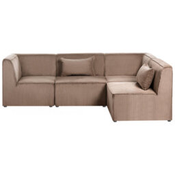 Beliani Modular Corner Sofa 4 Seater Lemvig Corduroy Sand Beige Left Hand - thumbnail 3