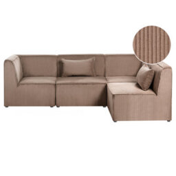 Beliani Modular Corner Sofa 4 Seater Lemvig Corduroy Sand Beige Left Hand - thumbnail 1