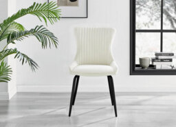 Furniturebox Uk Palma White Marble Effect Round Dining Table & 6 Cream Nora Black Leg Chairs - thumbnail 9