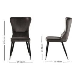 Life Interiors Set Of 2 Grey New York Modern Velvet Dining Chairs With High Back, Black Metal Legs, And Silver Tips - thumbnail 7