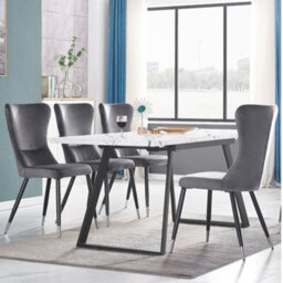 Life Interiors Set Of 2 Grey New York Modern Velvet Dining Chairs With High Back, Black Metal Legs, And Silver Tips - thumbnail 9