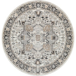 Livabliss Round Lavadora-Washable Black Beige Grey Traditional Vintage Boho Living Dining Rug 200 X 200 Cm Easy Care, Non Shedding - thumbnail 1