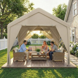 Outsunny 3 X 3 M Outdoor Patio Gazebo With Netting And Curtains, Khaki - thumbnail 8