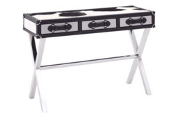 Orsina Black & White Genuine Cowhide Console Table,3 Drawer Table With Crossed Legs,table With Leather Handles - thumbnail 2