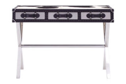 Orsina Black & White Genuine Cowhide Console Table,3 Drawer Table With Crossed Legs,table With Leather Handles