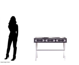 Orsina Black & White Genuine Cowhide Console Table,3 Drawer Table With Crossed Legs,table With Leather Handles - thumbnail 4