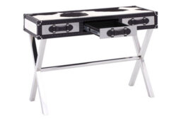 Orsina Black & White Genuine Cowhide Console Table,3 Drawer Table With Crossed Legs,table With Leather Handles - thumbnail 5