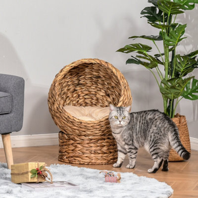 Pawhut Wicker Cat House, Raised Cat Bed With Cylindrical Base, 40 X 37 X 51 Cm - image 1