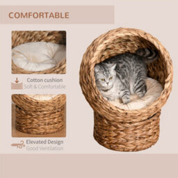 Pawhut Wicker Cat House, Raised Cat Bed With Cylindrical Base, 40 X 37 X 51 Cm - thumbnail 4