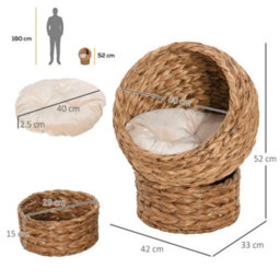 Pawhut Wicker Cat House, Raised Cat Bed With Cylindrical Base, 40 X 37 X 51 Cm - thumbnail 3