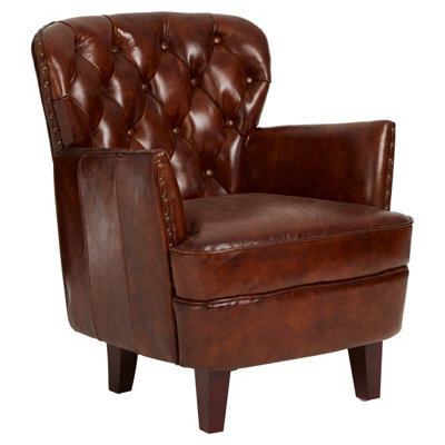 Orsina Mocha Brown Button Back Armchair,lounge Chair With Quilted Backrest,metallic Studded Seat With Walnut Feet - image 1