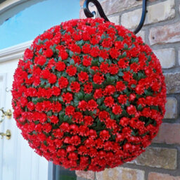 Pair Of Best Artificial 38Cm English Red Rose Hanging Basket Flower Topiary Ball - Weather & Fade Resistant