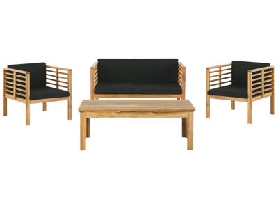 Beliani 4-Seater Acacia Wood Garden Conversation Set With Coffee Table And Black Cushions, L130 X D66 X H70Cm - image 1