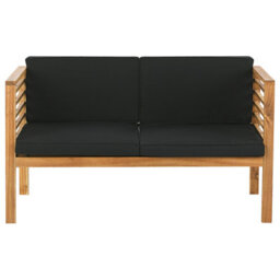 Beliani 4-Seater Acacia Wood Garden Conversation Set With Coffee Table And Black Cushions, L130 X D66 X H70Cm - thumbnail 5