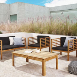 Beliani 4-Seater Acacia Wood Garden Conversation Set With Coffee Table And Black Cushions, L130 X D66 X H70Cm - thumbnail 2