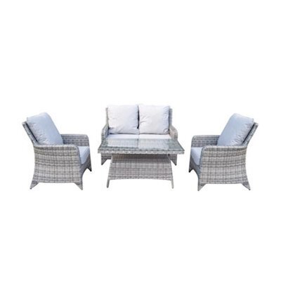 Signature Weave Sarah Wicker 4 Seater Sofa Arm Chair Coffee Table Set Grey - image 1