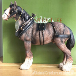 Animal Crackers Large (22Cm Length) Bay Shire Cart Heavy Horse In Harness Figurine By Leonardo, Gift Boxed - thumbnail 9