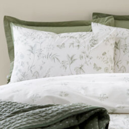 Bianca Fine Linens Thea Floral 200 Thread Count Cotton Reversible Super King Duvet Cover Set With Pillowcases Green - thumbnail 2