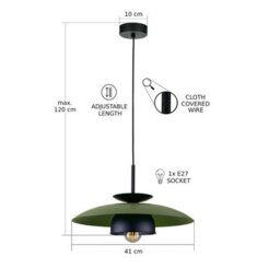 Luminosa Lighting Luminosa Zenya Dome Pendant Ceiling Light Green, Black 1X E27 - thumbnail 3