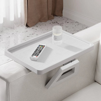 White Armrest Organiser Tray Bamboo Wood Chair Settee Couch Sofa Remote Control Holder - image 1