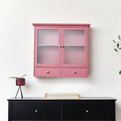 Melody Maison Raspberry Red Reeded Glass Wall Cabinet With Drawers - image 1