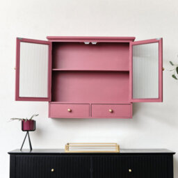 Melody Maison Raspberry Red Reeded Glass Wall Cabinet With Drawers - thumbnail 5