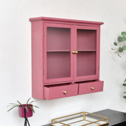 Melody Maison Raspberry Red Reeded Glass Wall Cabinet With Drawers - thumbnail 3